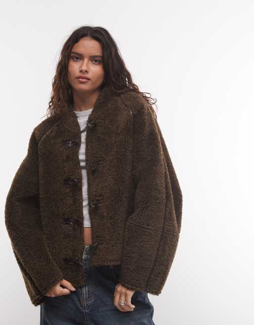 Reclaimed Vintage cropped, wendbare Jacke mit Teddyfutter und Knebelverschlüssen, 3 von 4