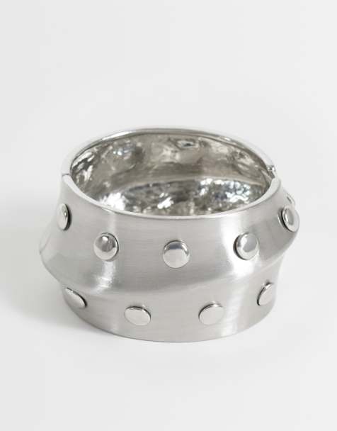 Reclaimed Vintage cuff bangle with stud detailing - view 1