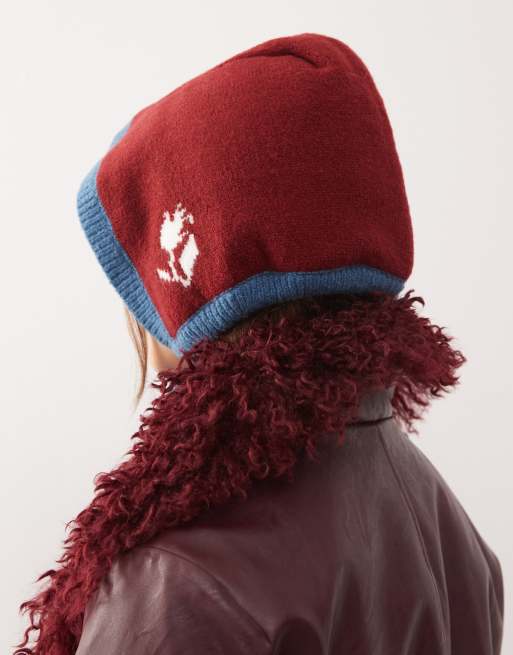 Reclaimed Vintage - Cuffia rossa e blu con stampa a fiori, 2 di 3