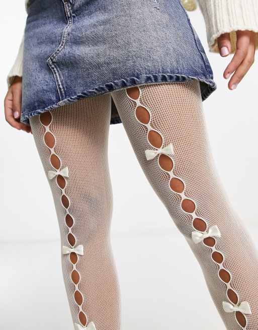 Reclaimed Vintage cut-out bow tights in white