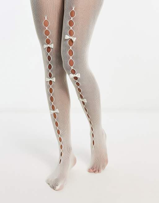 Reclaimed Vintage cut-out bow tights in white , 3 of 4