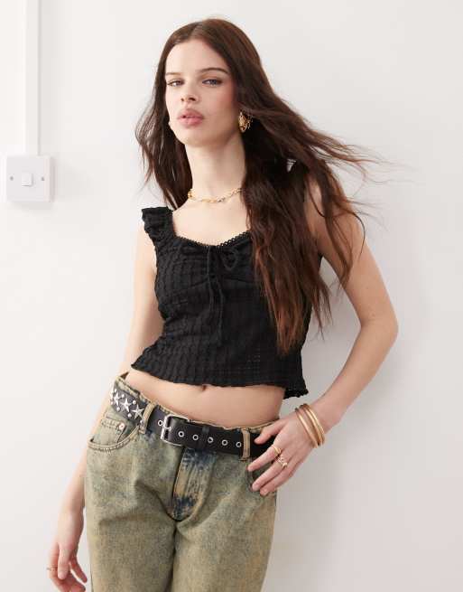 Reclaimed Vintage – Czarny top typu milkmaid z teksturowanego dżerseju