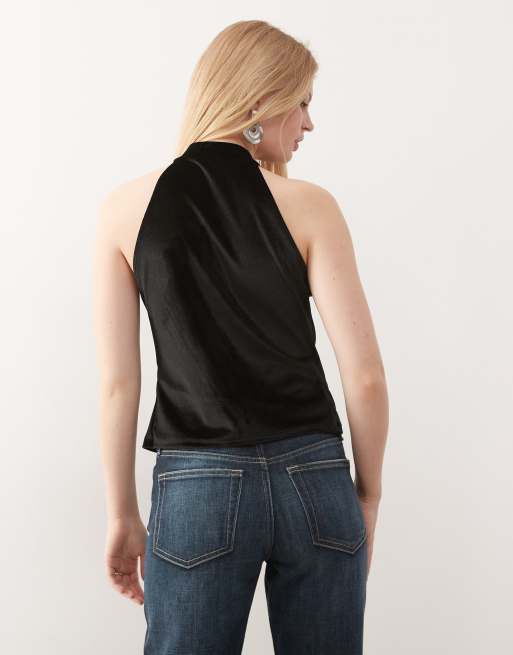 Reclaimed Vintage – Czarny wiązany z boku aksamitny top, 4 z 4