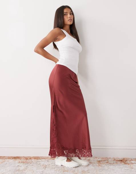 Reclaimed Vintage – Czerwona spódnica maxi z koronkowymi wstawkami - view 1