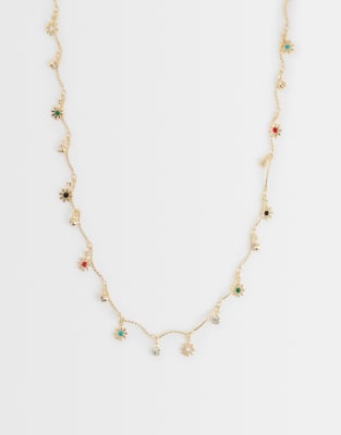 Reclaimed Vintage Dainty Necklace With Floral Charms In Gold