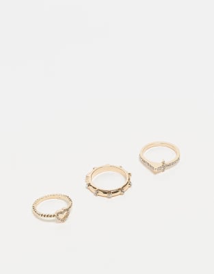 Reclaimed Vintage Reclaimed Vintage dainty ring 3 pack with cross and heart in gold