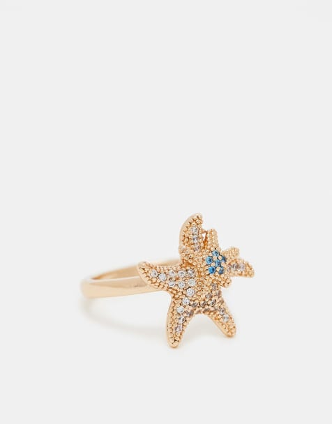 Reclaimed Vintage dainty starfish ring in gold - view 1