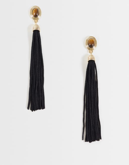 Reclaimed Vintage dangly tassel earrings in black and gold, 1 of 3