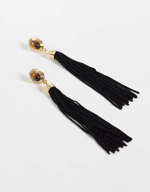 Reclaimed Vintage dangly tassel earrings in black and gold, 2 of 3