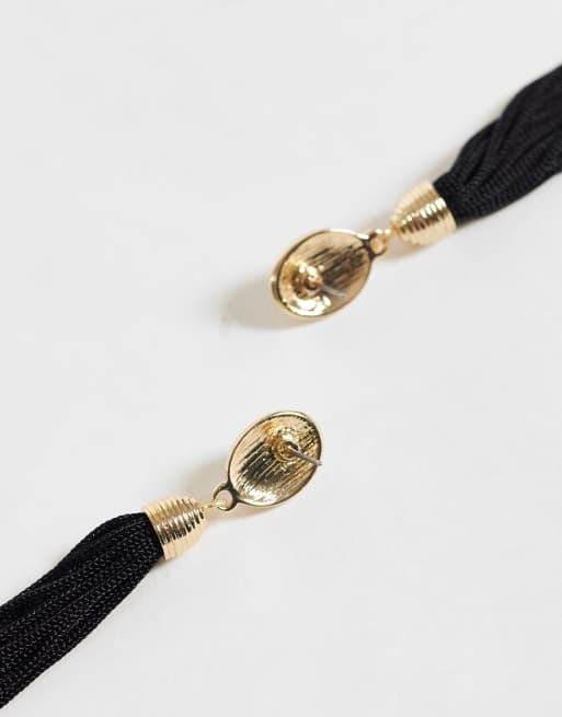 Reclaimed Vintage dangly tassel earrings in black and gold, 3 of 3