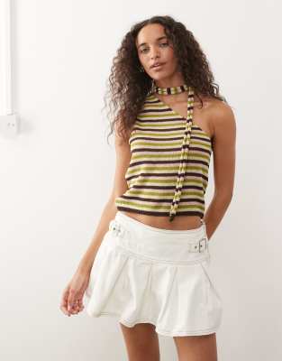 Reclaimed Vintage - Débardeur asymétrique en maille avec foulard assorti - Multicolore rayé