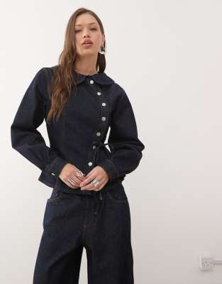 Reclaimed Vintage Denim Asymmetric Jacket With Tie Detail In Blue