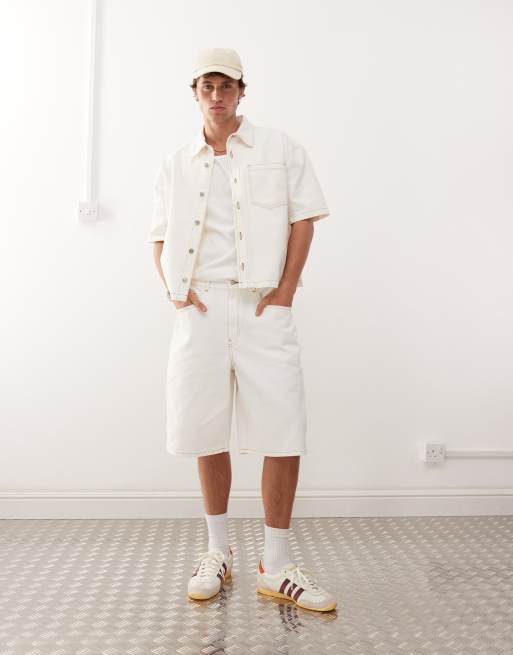 Reclaimed Vintage denim baggy jorts with tobacco stitching in ecru (part of a set)