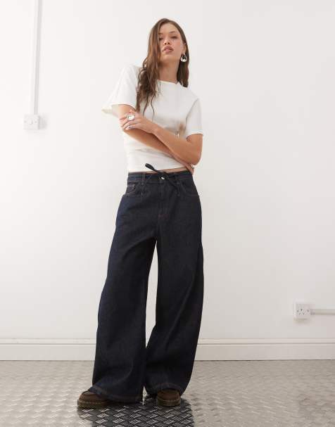 Reclaimed Vintage denim baggy wide jean with tie detail co-ord in indigo - view 1