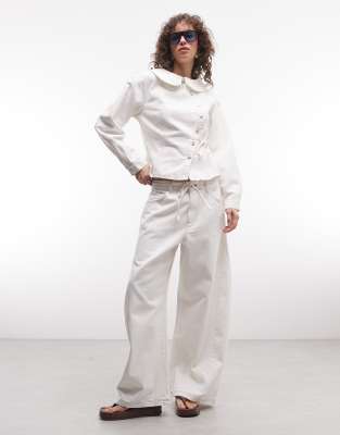 Reclaimed Vintage Denim Baggy Wide Leg Jeans With Tie Detail In White