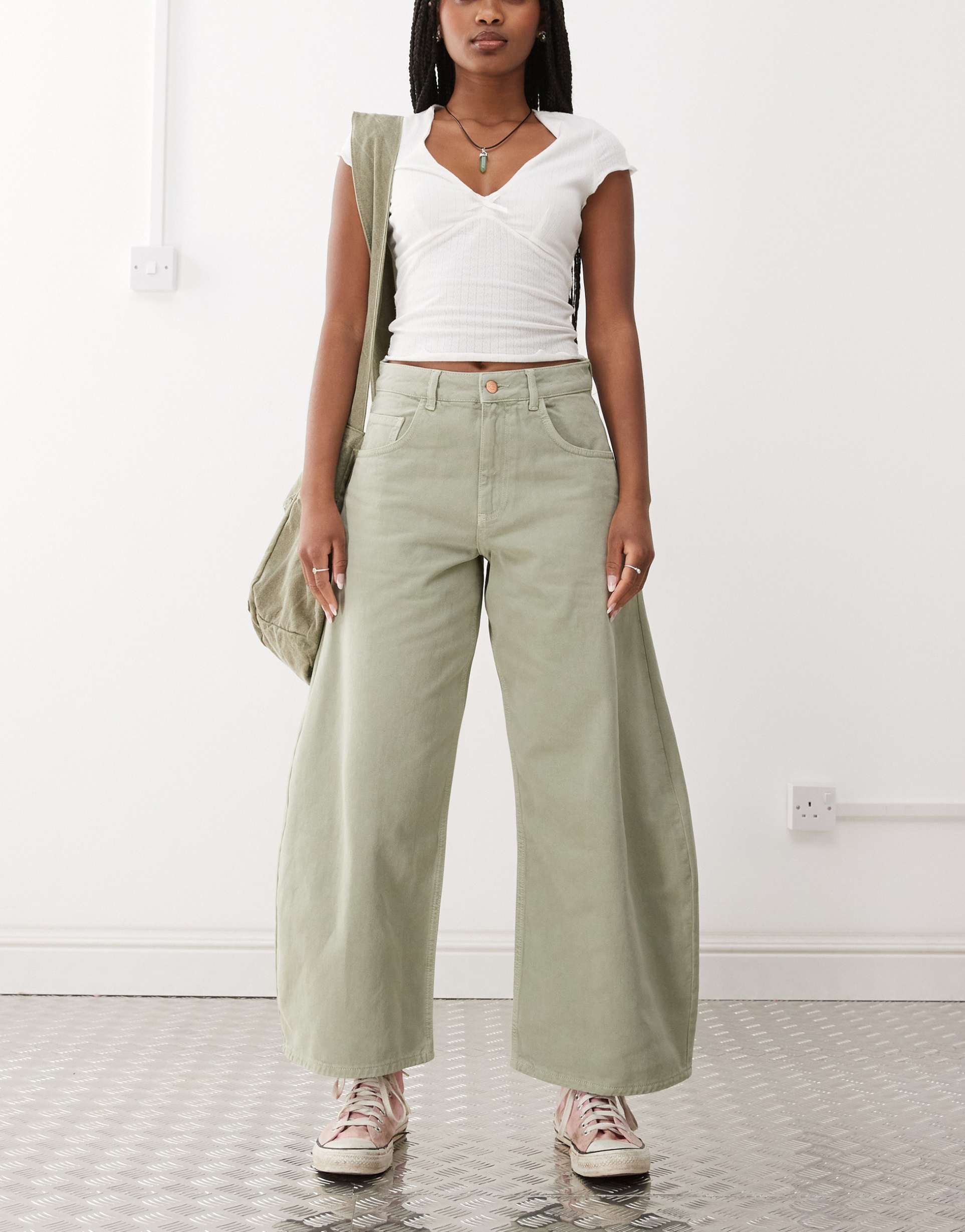 reclaimed vintage denim barrel jeans in pistachio green