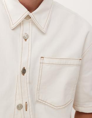 Reclaimed Vintage Denim Boxy Shirt With Tobacco Stitching