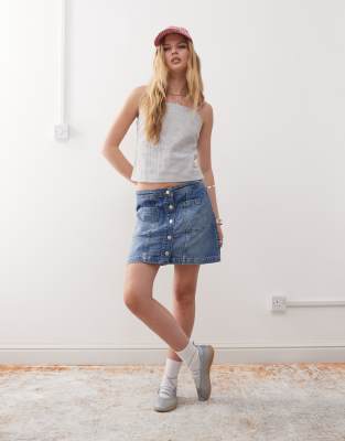 Reclaimed Vintage Denim Button Through Mini Skirt