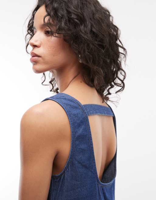 Reclaimed Vintage denim cami mini dress with ruffle details in mid blue, 3 of 4