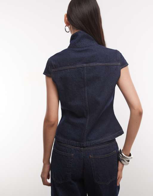 Reclaimed Vintage denim cap sleeve jacket in indigo, 4 of 4