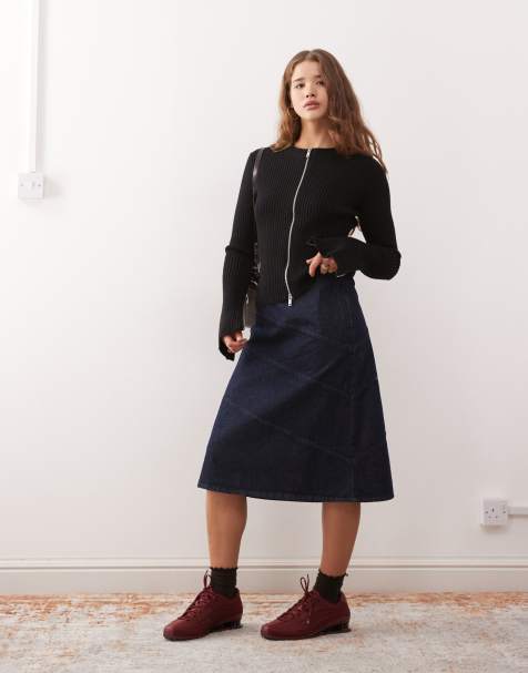 Reclaimed Vintage denim column midaxi skirt in indigo wash - view 1