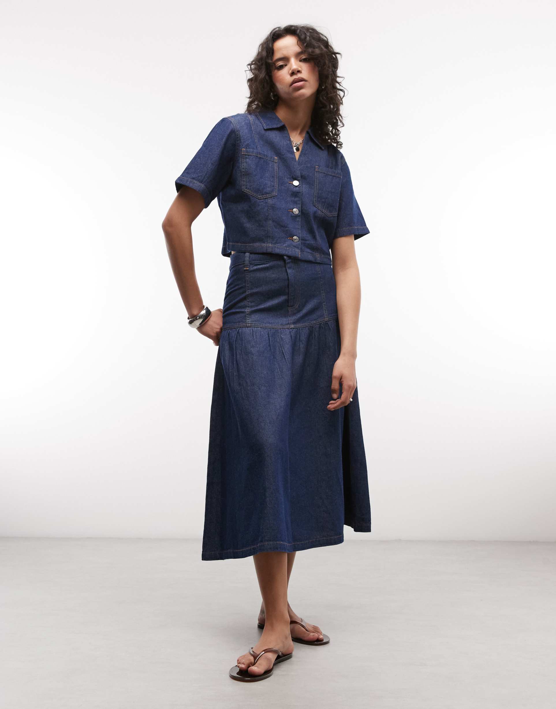 reclaimed vintage denim drop waist maxi skirt in indigo - part of a set