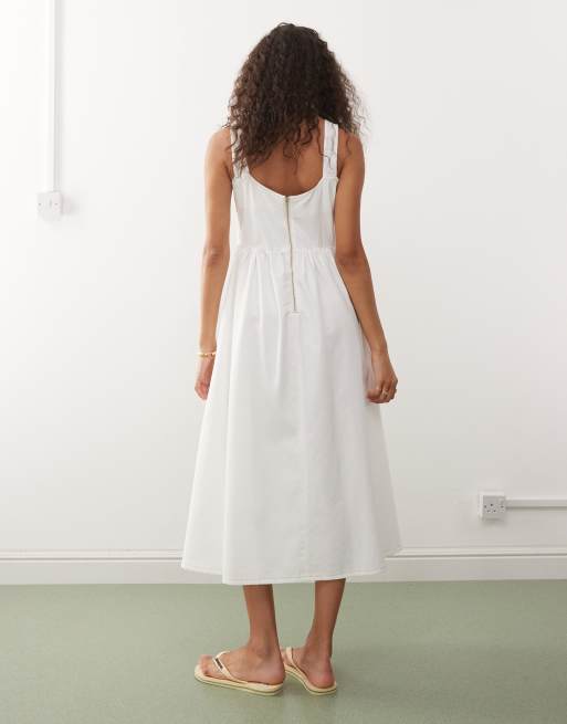 white christmas dresses White Denim Midi Dress with Godet Skirt ODE main image 1