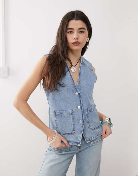 Reclaimed Vintage - Denim gilet in jaren 70-stijl met opgestikte zakken in blauwe wassing - view 1