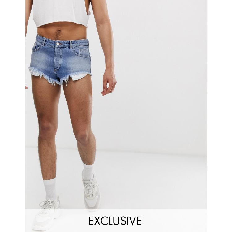 Reclaimed Vintage denim hot pants in mid wash blue ASOS