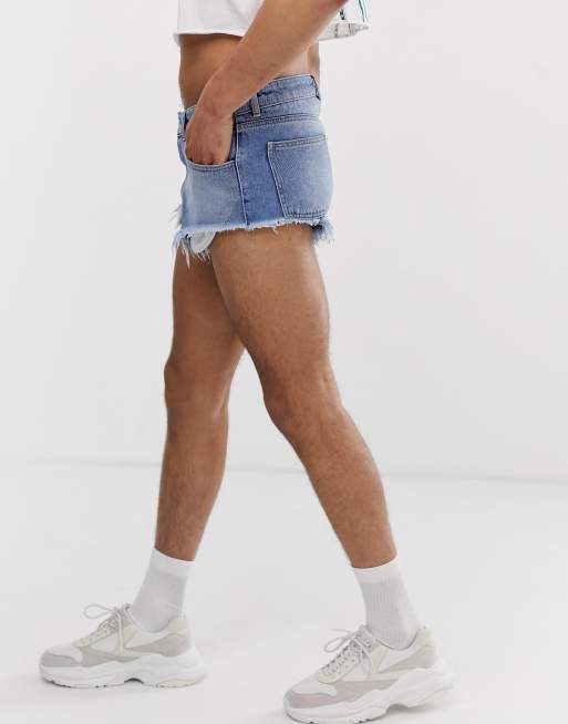 Reclaimed Vintage denim hot pants in mid wash blue ASOS