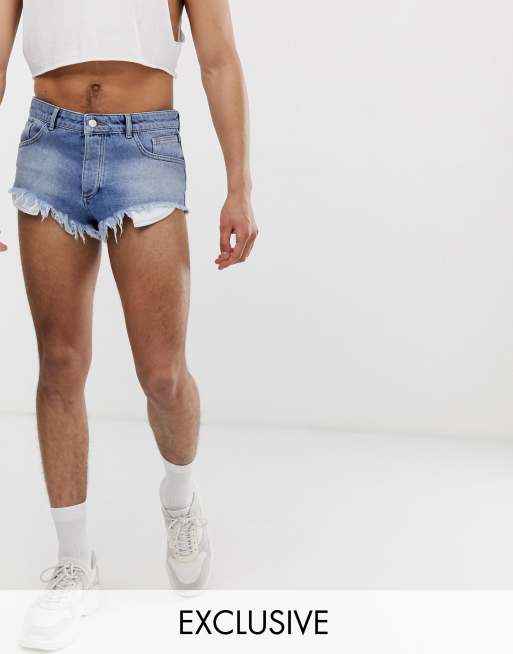 Reclaimed Vintage Denim hotpants in midblauwe wassing