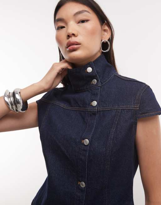 Reclaimed Vintage denim jack met kapmouwen in indigo, 3 van 4