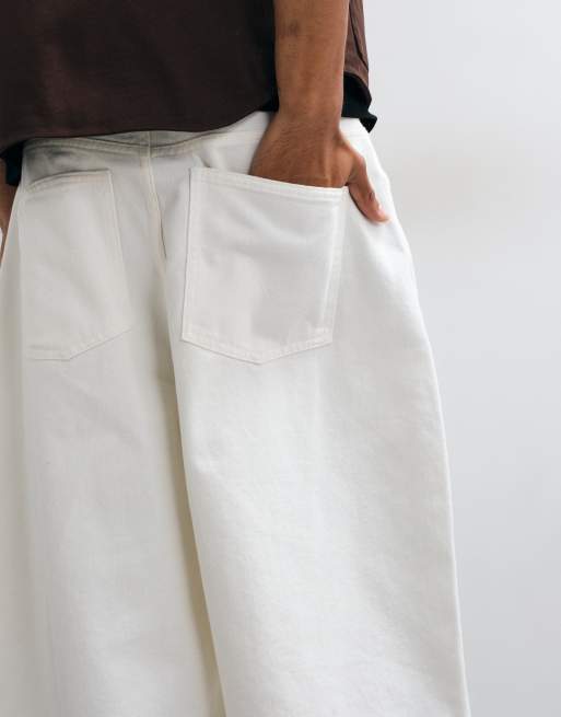 Reclaimed Vintage denim jort met stiksel in ecru, 4 van 5