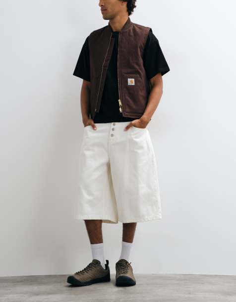 Reclaimed Vintage denim jort with stitching in ecru - view 1