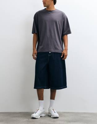 Reclaimed Vintage Denim Jort With Stitching In Navy