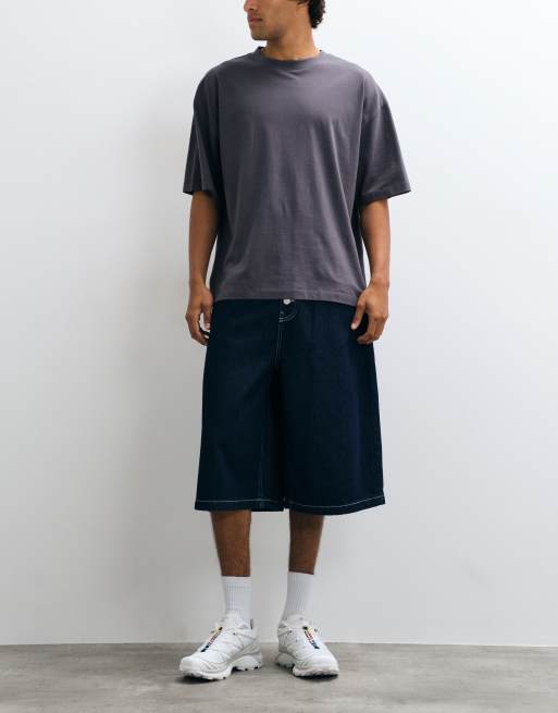Reclaimed Vintage denim jort with stitching in indigo, 1 of 5