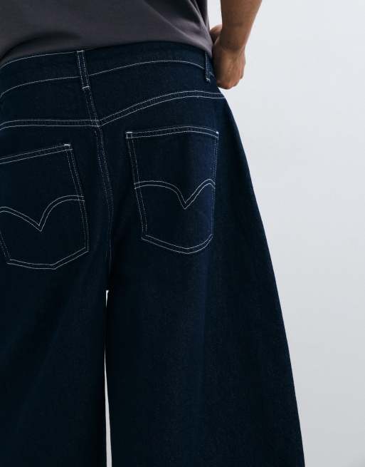 Reclaimed Vintage denim jort with stitching in indigo, 4 of 5
