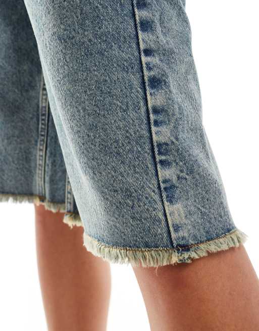 Reclaimed Vintage - Denim jorts in blauw met wassing, 2 van 5