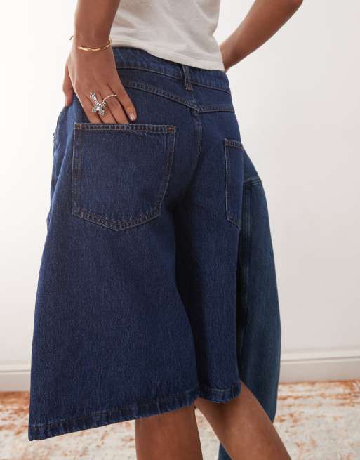 Reclaimed Vintage denim jort in mid blue wash