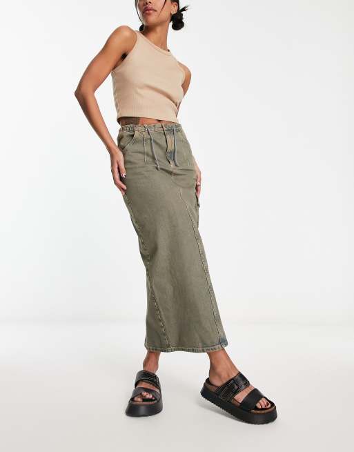 【超激レア美品】DIESEL Maxi Skirt デニム×カーキ Y2K風 超激レア美品】DIESEL Maxi Skirt デニム×カーキ Y2K風 超激レア
