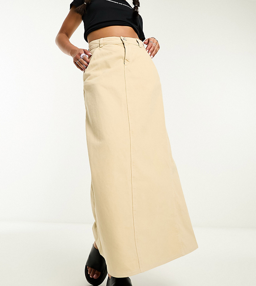 Reclaimed Vintage denim maxi skirt in ecru-Neutral