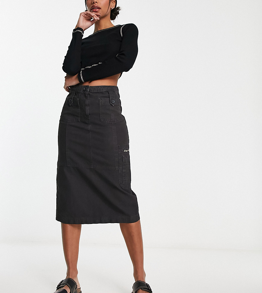 Reclaimed Vintage denim midi cargo skirt in charcoal-Grey