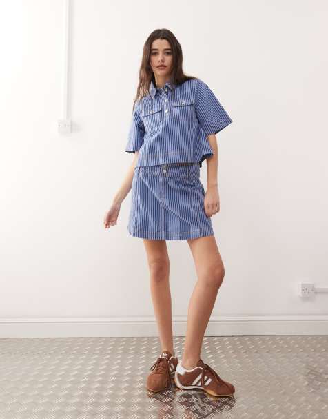 Reclaimed Vintage - Denim mini rok in blauw met krijtstreep in dezelfde kleurschakering, deel van co-ord set - view 1