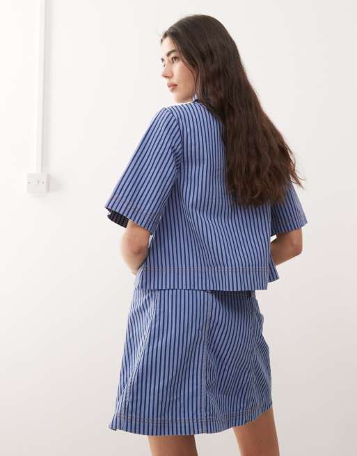 Reclaimed Vintage denim mini skirt co-ord in tonal blue pinstripe , 3 of 5