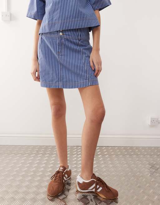 Reclaimed Vintage denim mini skirt co-ord in tonal blue pinstripe , 4 of 5