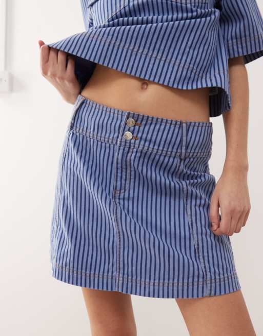 Reclaimed Vintage denim mini skirt co-ord in tonal blue pinstripe , 5 of 5