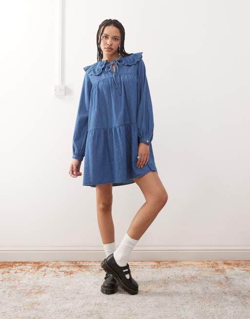 Reclaimed Vintage denim mini smock dress with oversized