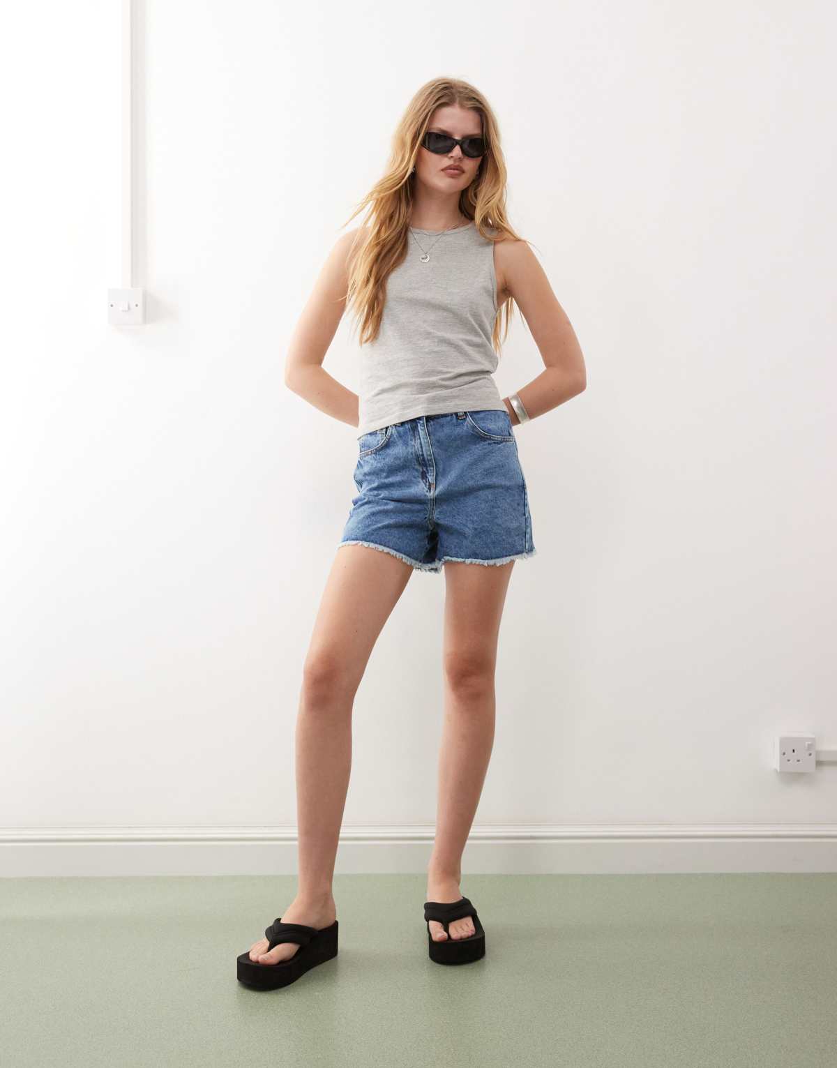 Reclaimed Vintage denim mom shorts in denim blue wash