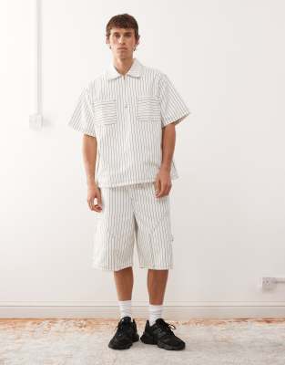 Reclaimed Vintage Denim Pinstripe Carpenter Shorts In White