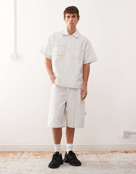 Reclaimed Vintage denim pinstripe co-ord in white and brown - view 1